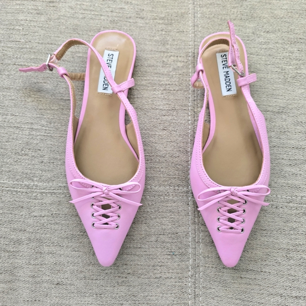 Steve Madden Reyanne Flat Leather Pink Slingback Lace-Up w/ Bow Size 6 NWOT